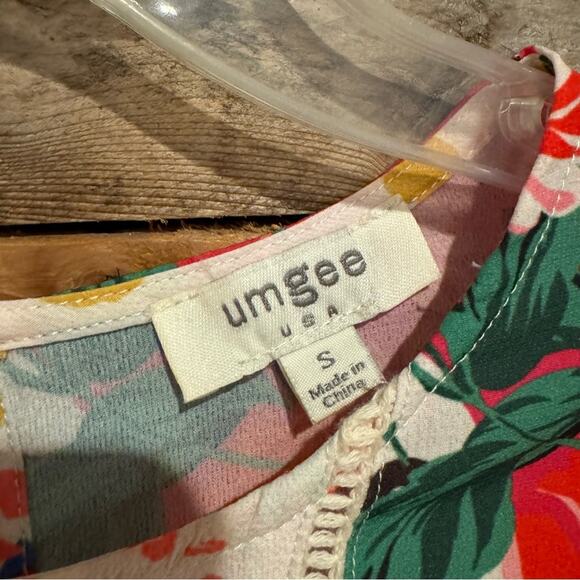 UMGEE Mixed Print Crochet Trim Dress Cream/Blue Floral Animal Print S Coquette - Picture 9 of 13